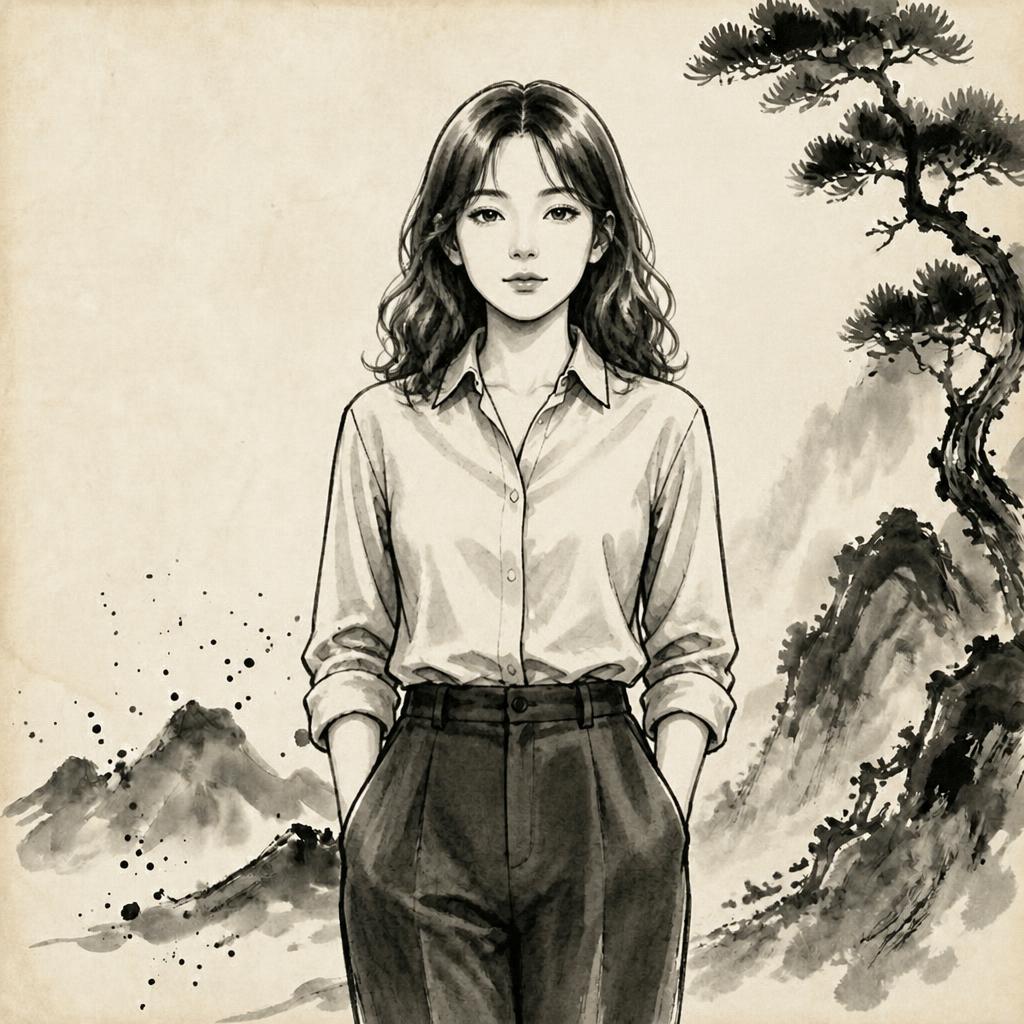 墨汁絵の女性