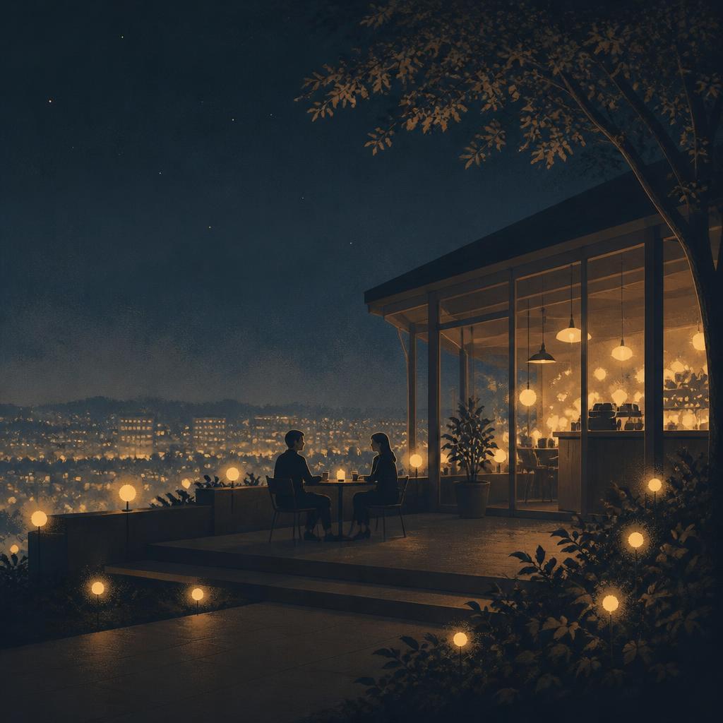 夜のカフェ風景
