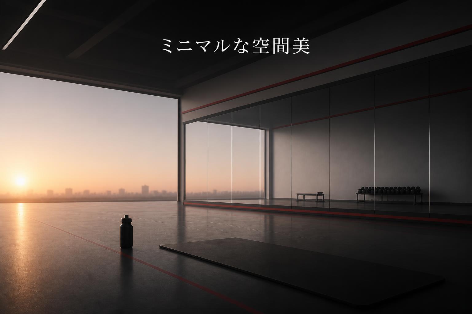 上中央に宋朝体で「ミニマルな空間美」とキャンプション。それ以外のテキストは無し。