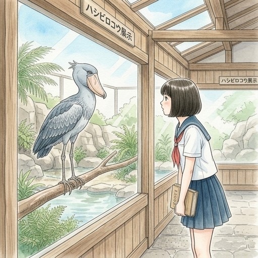 ハシビロコウと女の子
