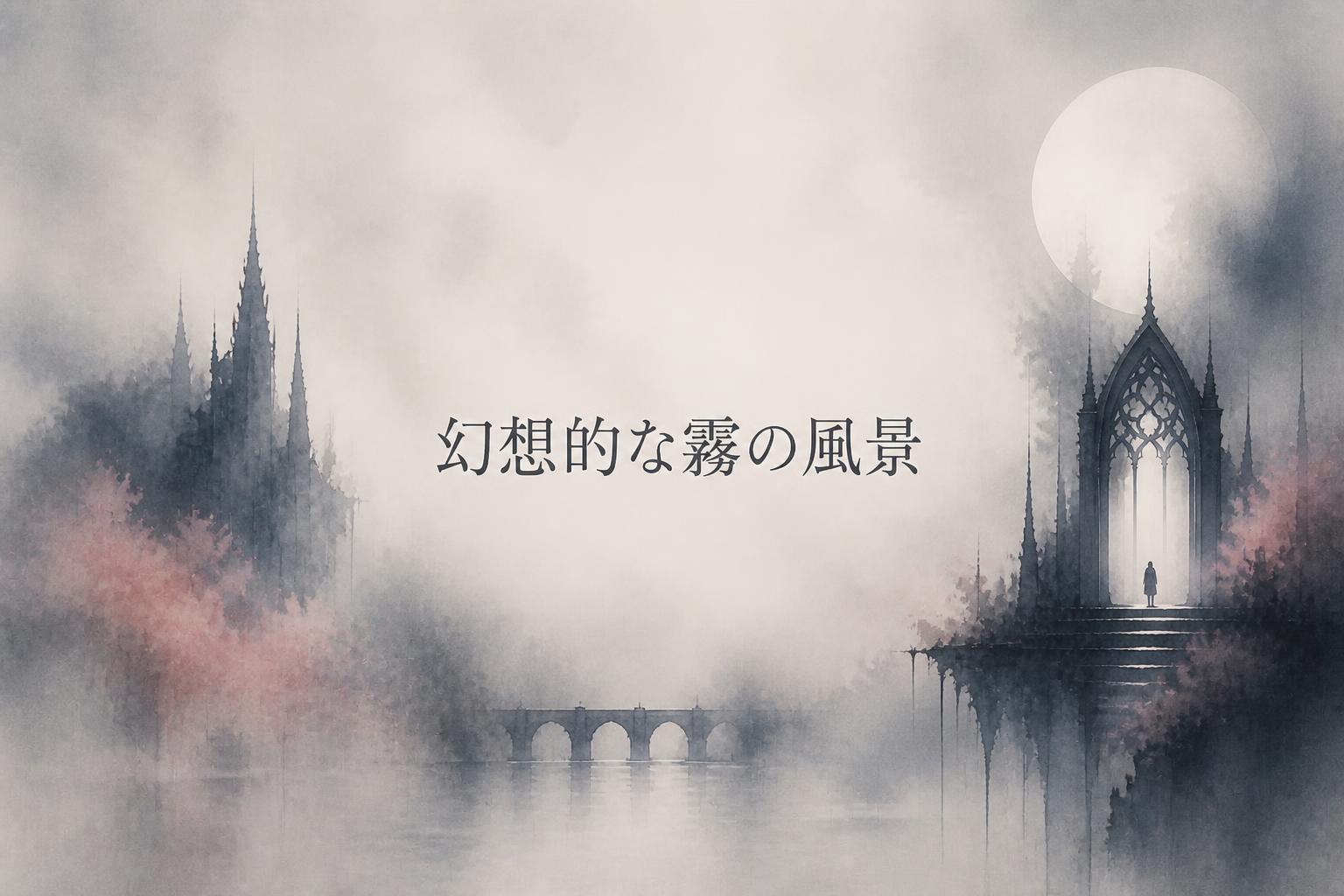 中央に宋朝体で「幻想的な霧の風景」とキャンプション。それ以外のテキストは無し。