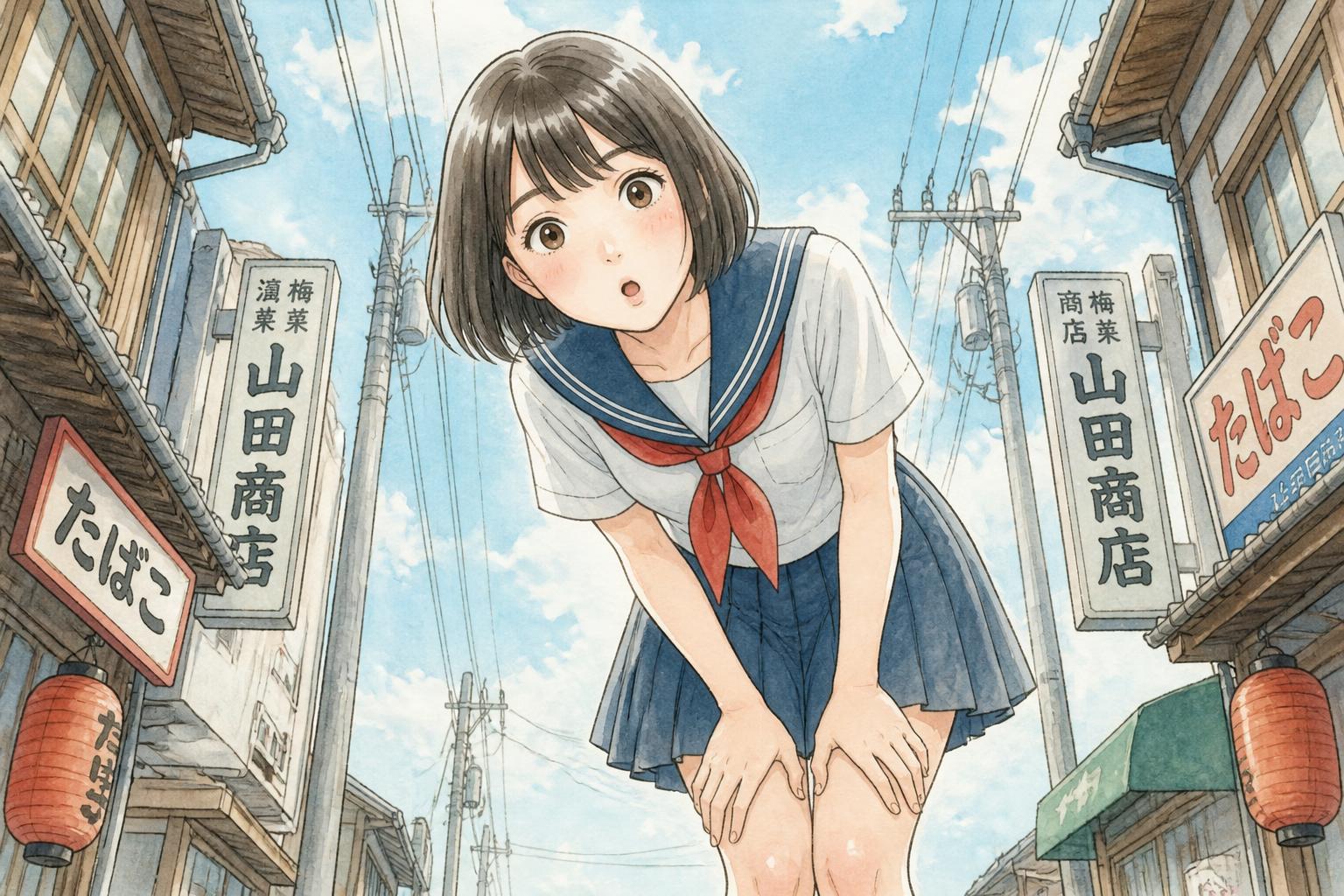 口がOの字になっている女の子