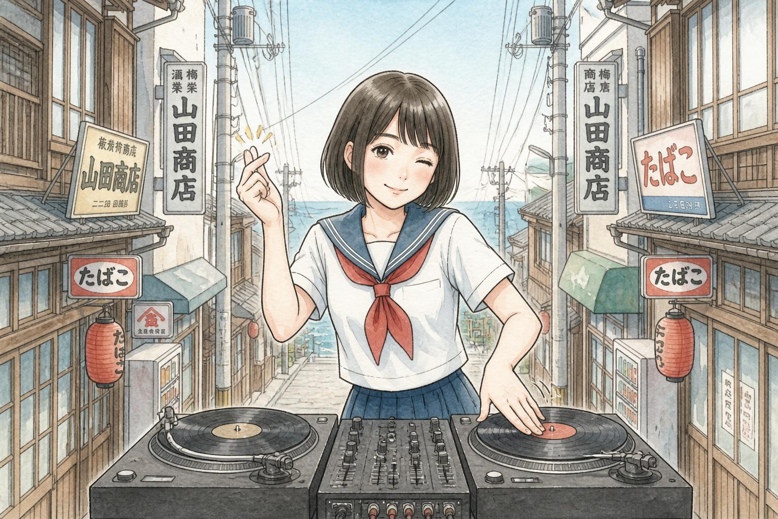 DJ風のスクラッチをしてる女の子