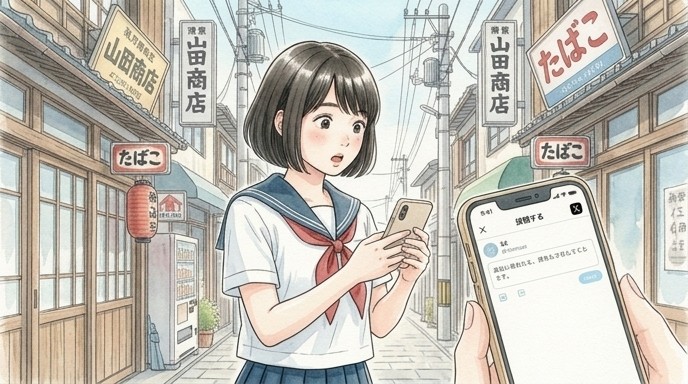 スマホでX投稿して驚いている姿