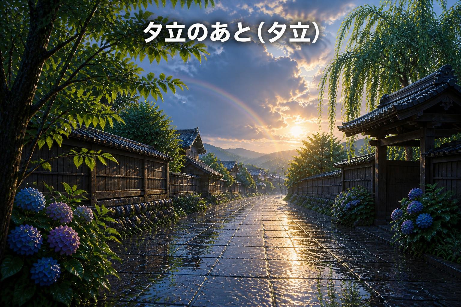 上中央にゴシック体で「夕立のあと（夕立）」とキャンプション。それ以外のテキストは無し。