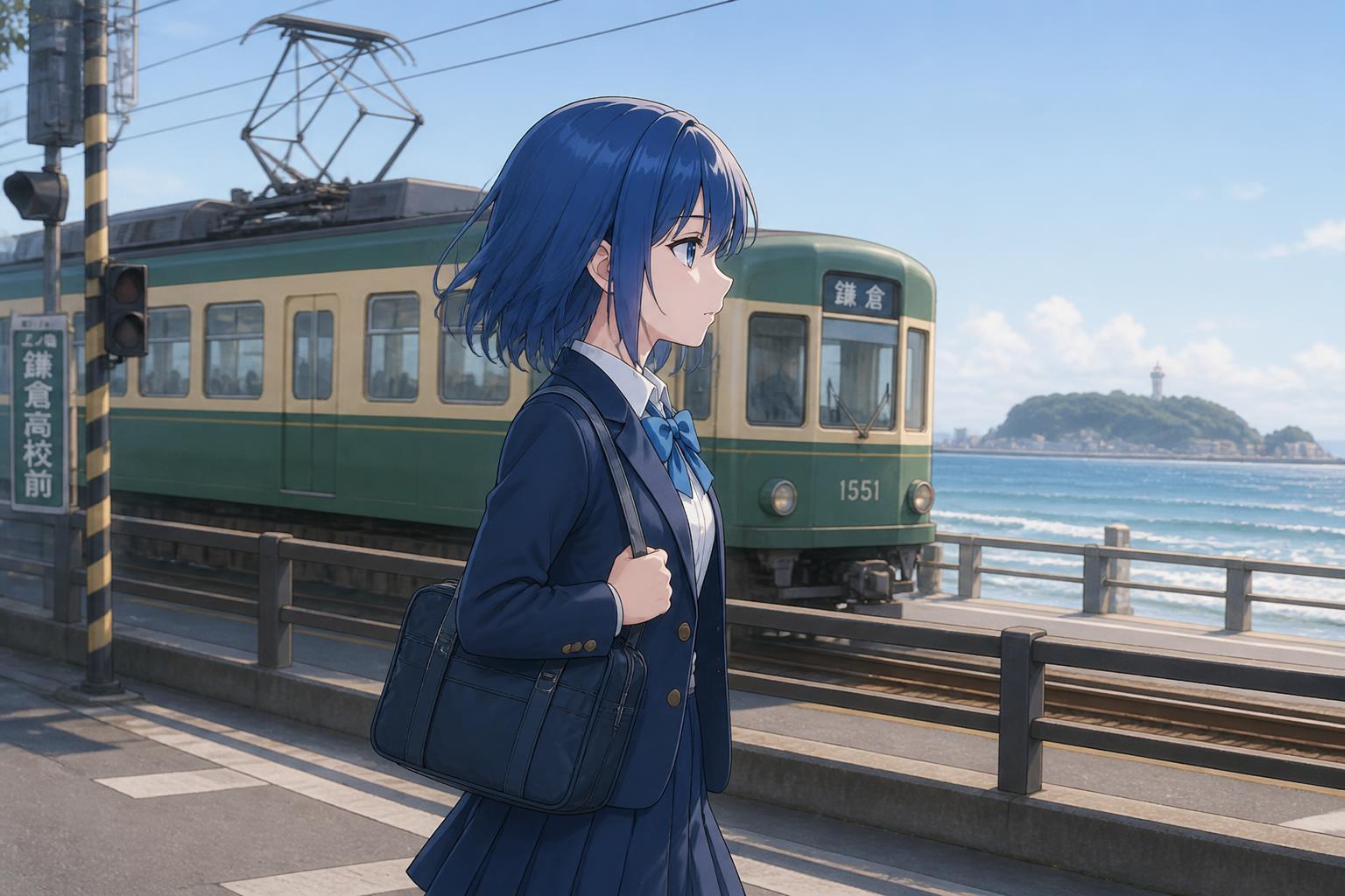 女の子が江ノ島で歩いている