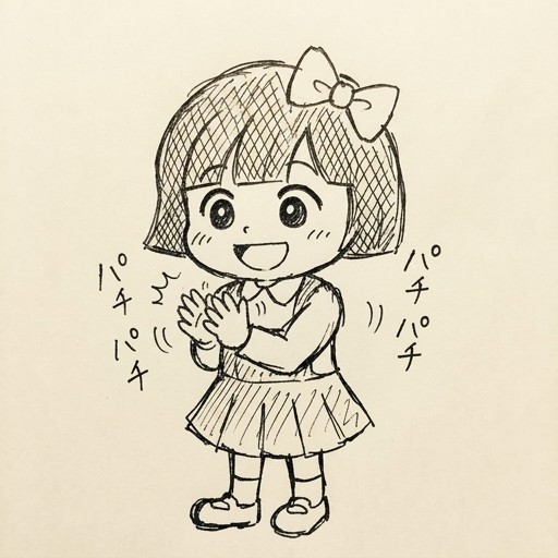 女の子が拍手してほめている