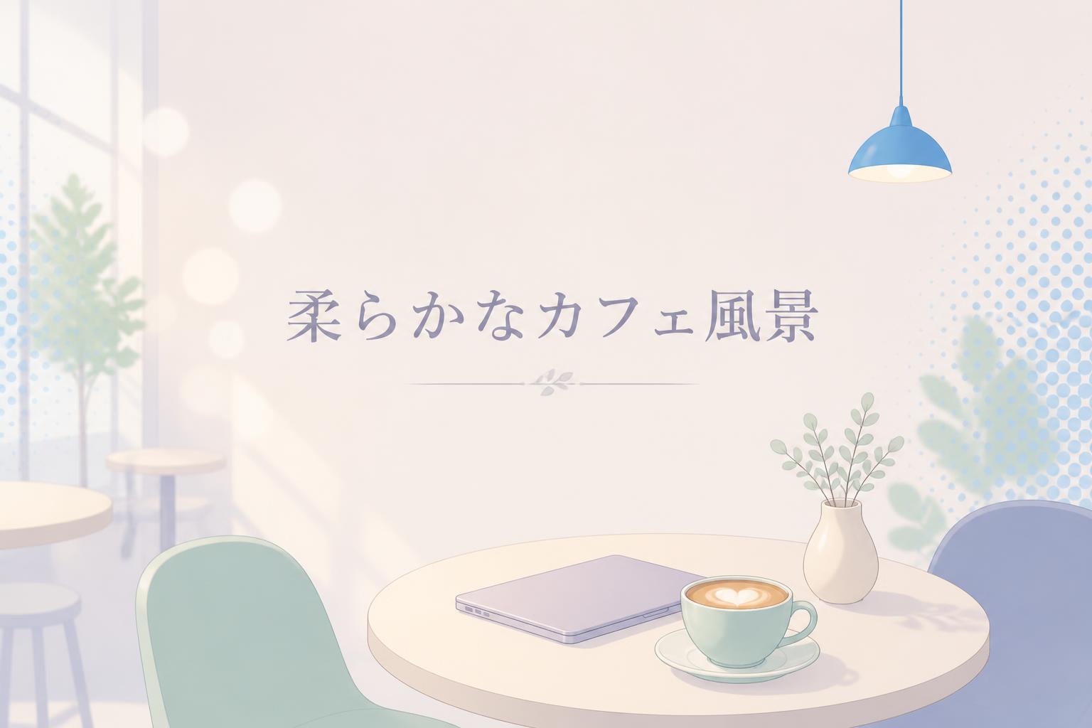 中央に宋朝体で「柔らかなカフェ風景」とキャンプション。それ以外のテキストは無し。