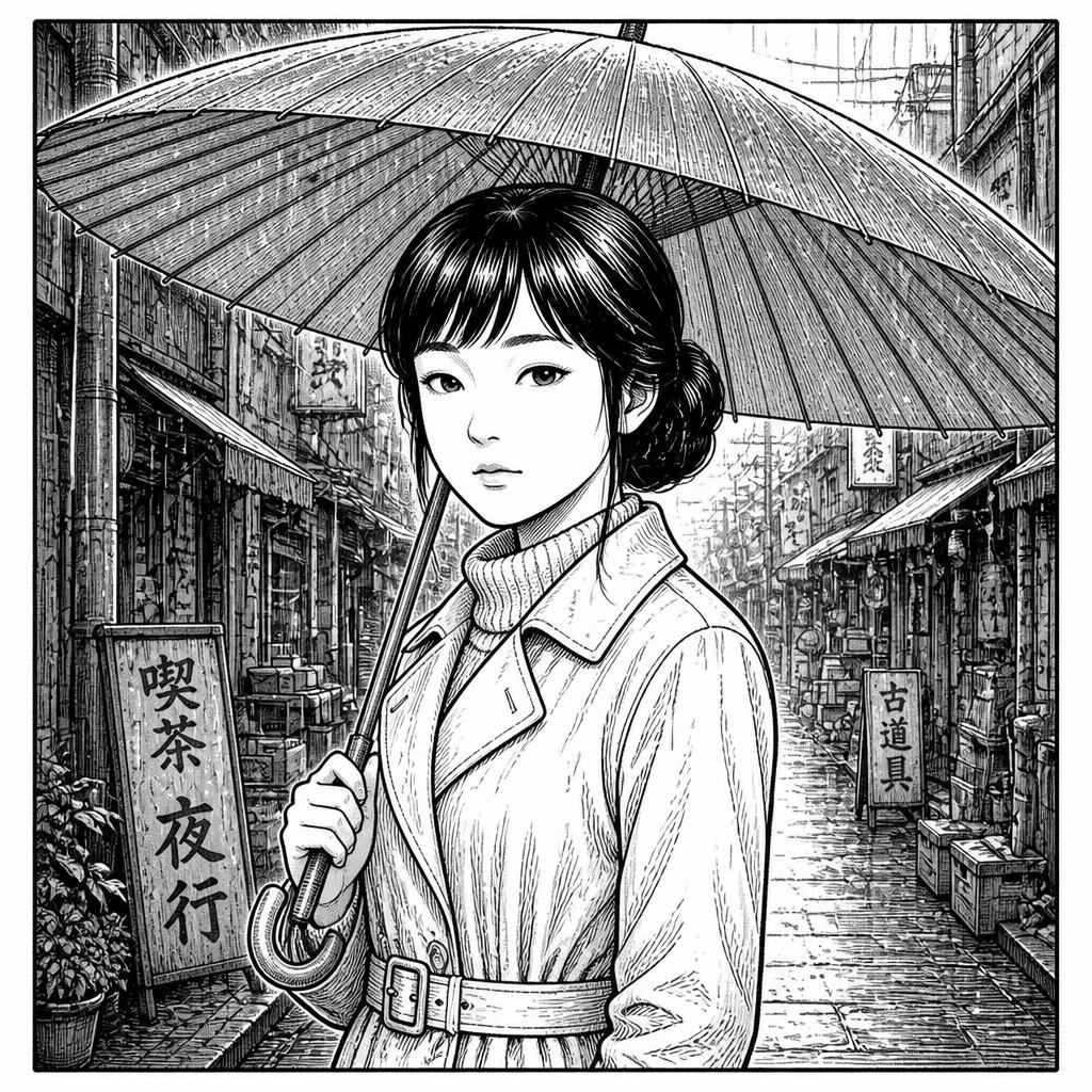 女性が傘をさしている姿