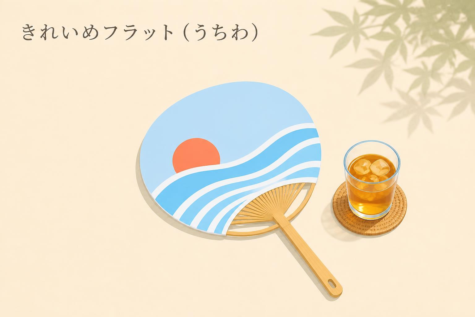 左上に宋朝体で「きれいめフラット（うちわ）」とキャンプション。それ以外のテキストは無し。