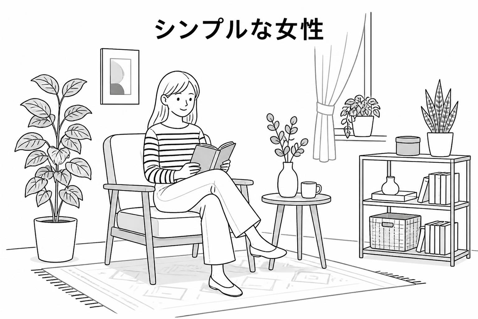 上中央にゴシック体で「シンプルな女性」とキャンプション。それ以外のテキストは無し。