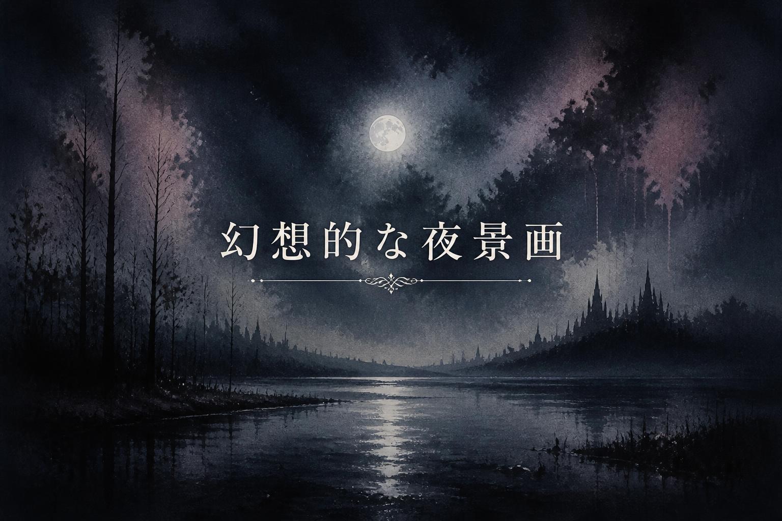 中央に明朝体で「幻想的な夜景画」とキャンプション。それ以外のテキストは無し。