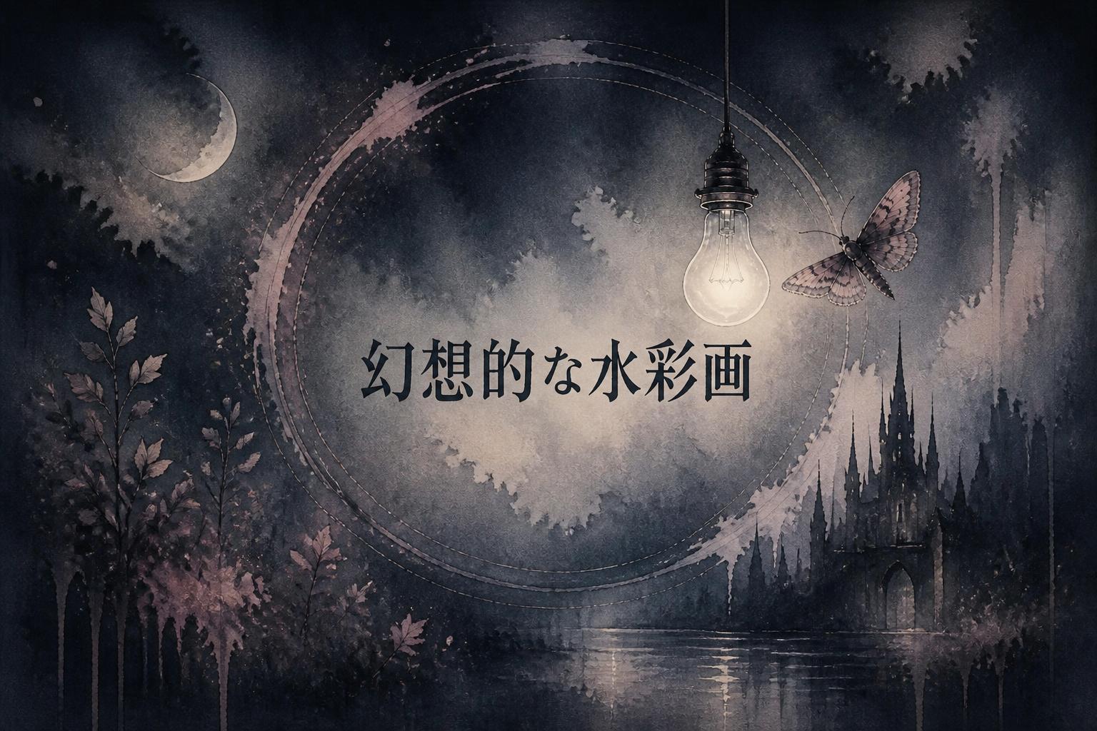 中央にゴシック体で「幻想的な水彩画」とキャンプション。それ以外のテキストは無し。