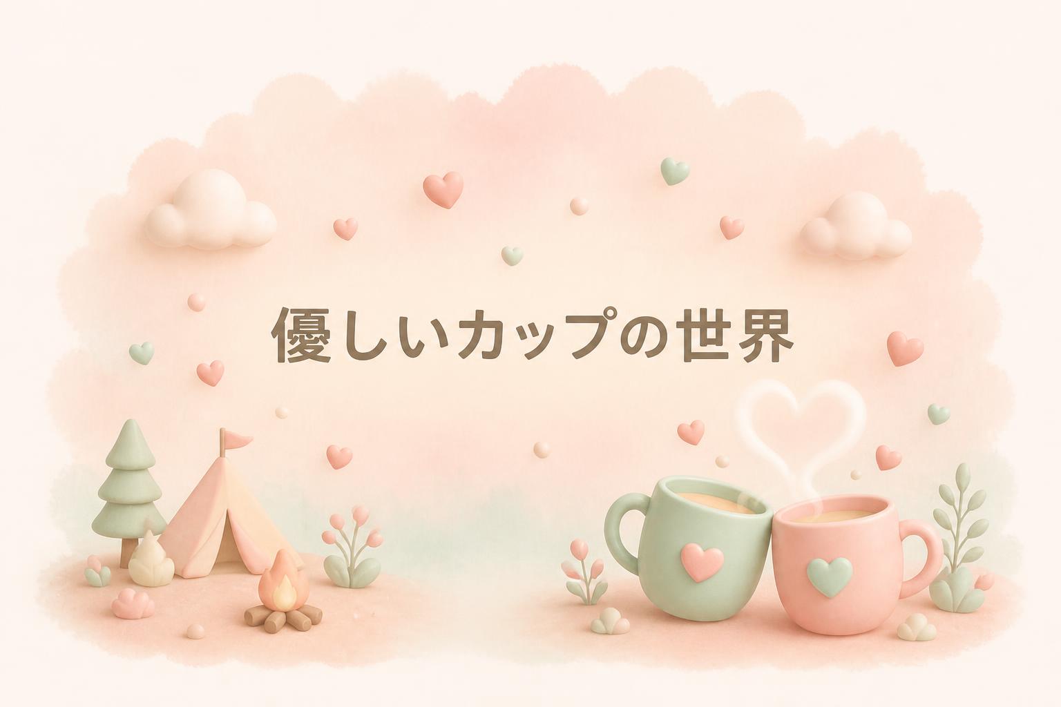 中央にゴシック体で「優しいカップの世界」とキャンプション。それ以外のテキストは無し。