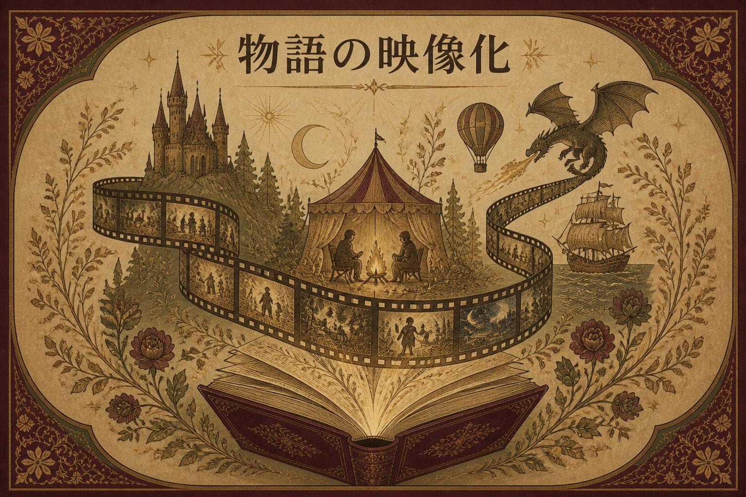 上中央にゴシック体で「物語の映像化」とキャンプション。それ以外のテキストは無し。