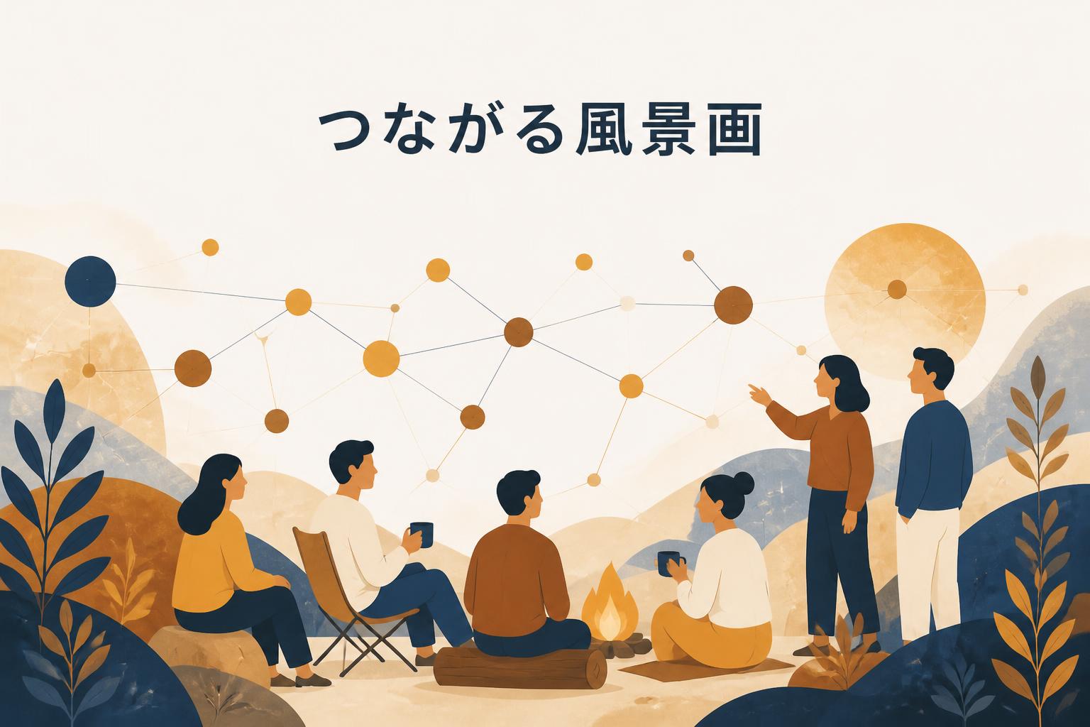 上中央にゴシック体で「つながる風景画」とキャンプション。それ以外のテキストは無し。