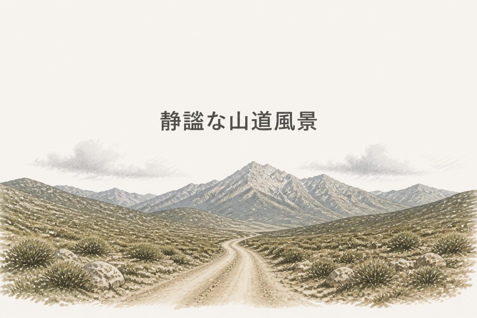 中央にゴシック体で「静謐な山道風景」とキャンプション。それ以外のテキストは無し。