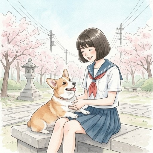 女の子とコーギー