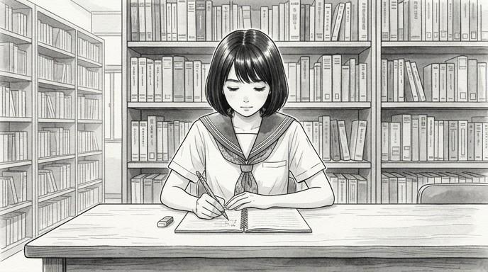 ートに書き込みをしている女の子