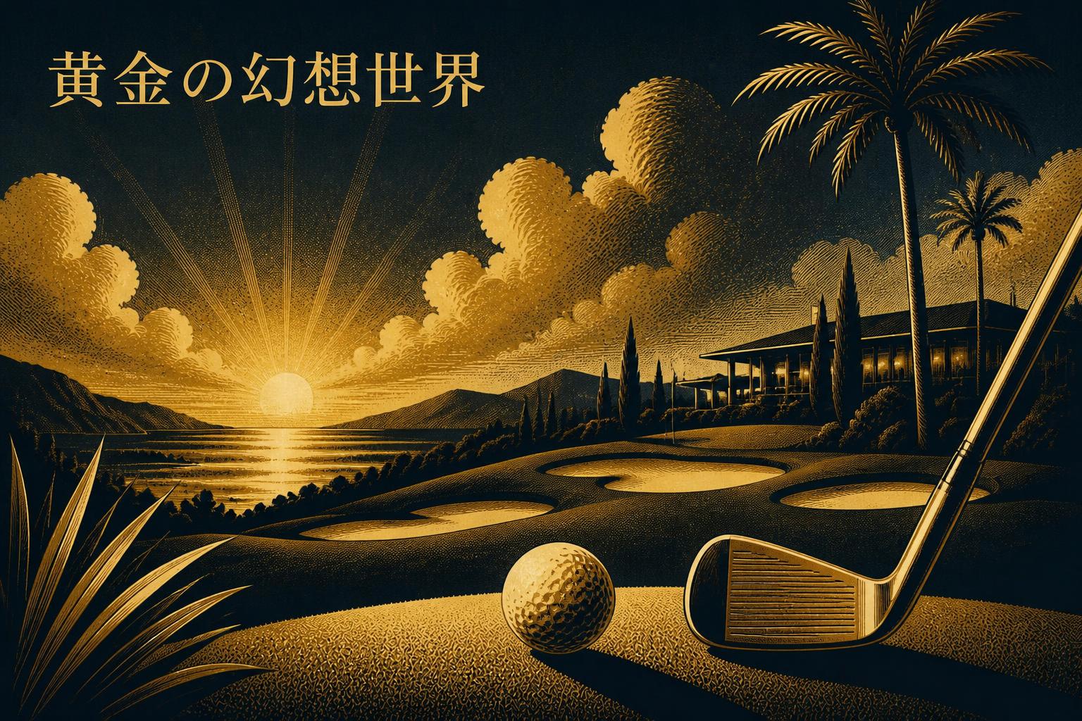 左上に明朝体で「黄金の幻想世界」とキャンプション。それ以外のテキストは無し。