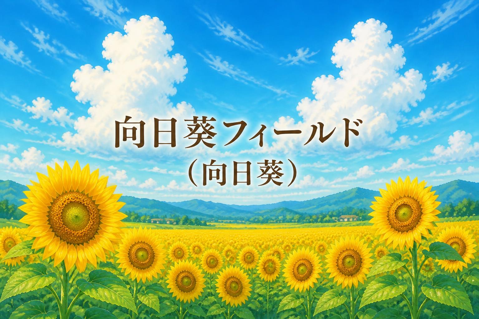 中央に明朝体で「向日葵フィールド（向日葵）」とキャンプション。それ以外のテキストは無し。
