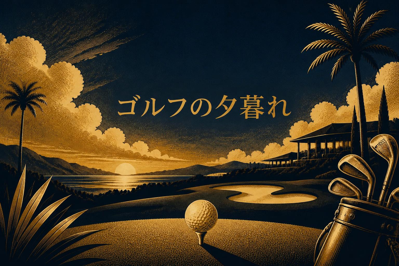 中央に宋朝体で「ゴルフの夕暮れ」とキャンプション。それ以外のテキストは無し。
