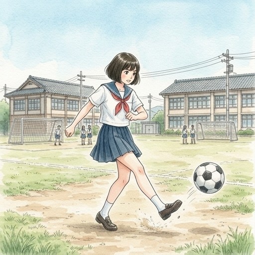 サッカーボールを蹴る女の子