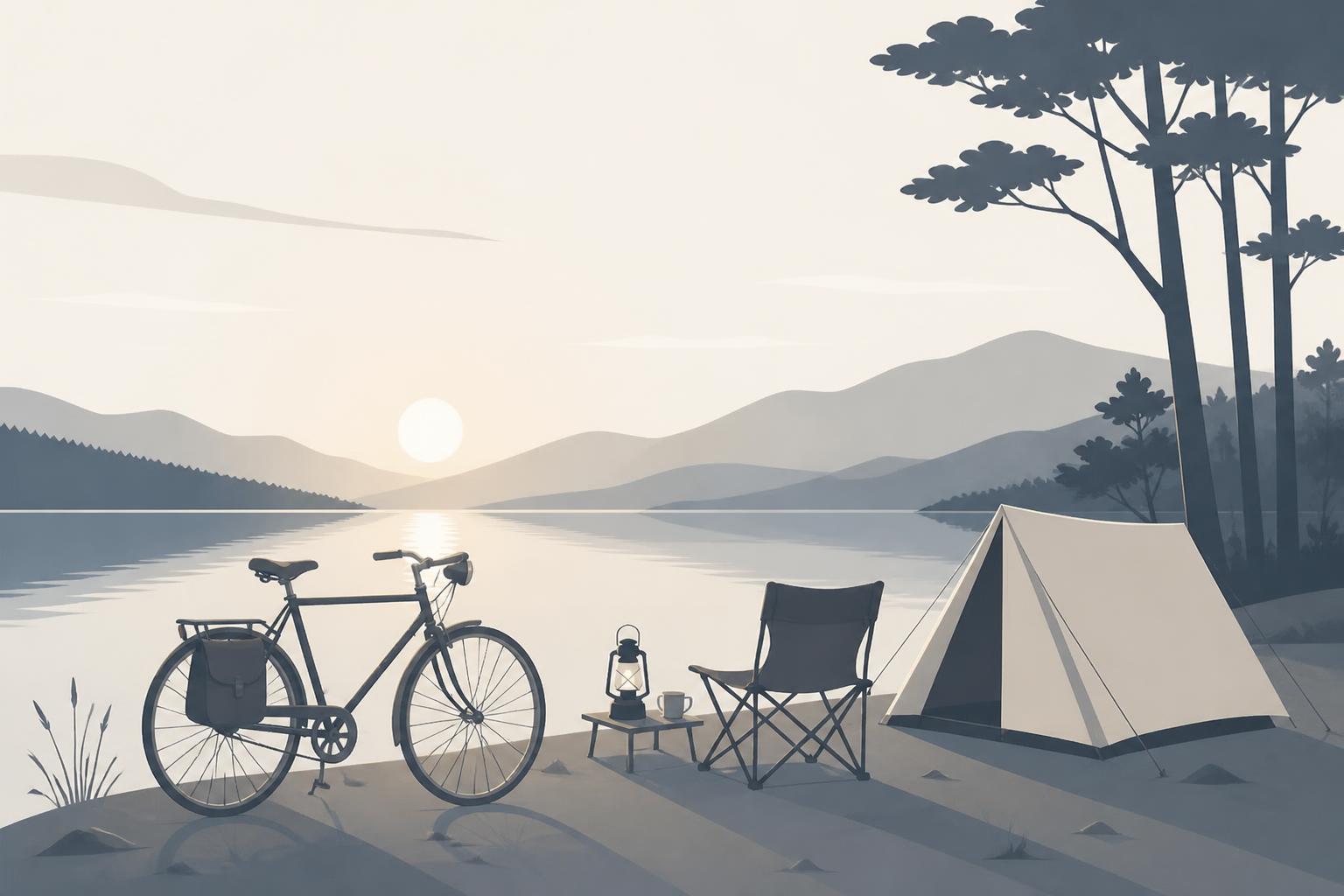 クラシックな自転車がキャンプ場にある