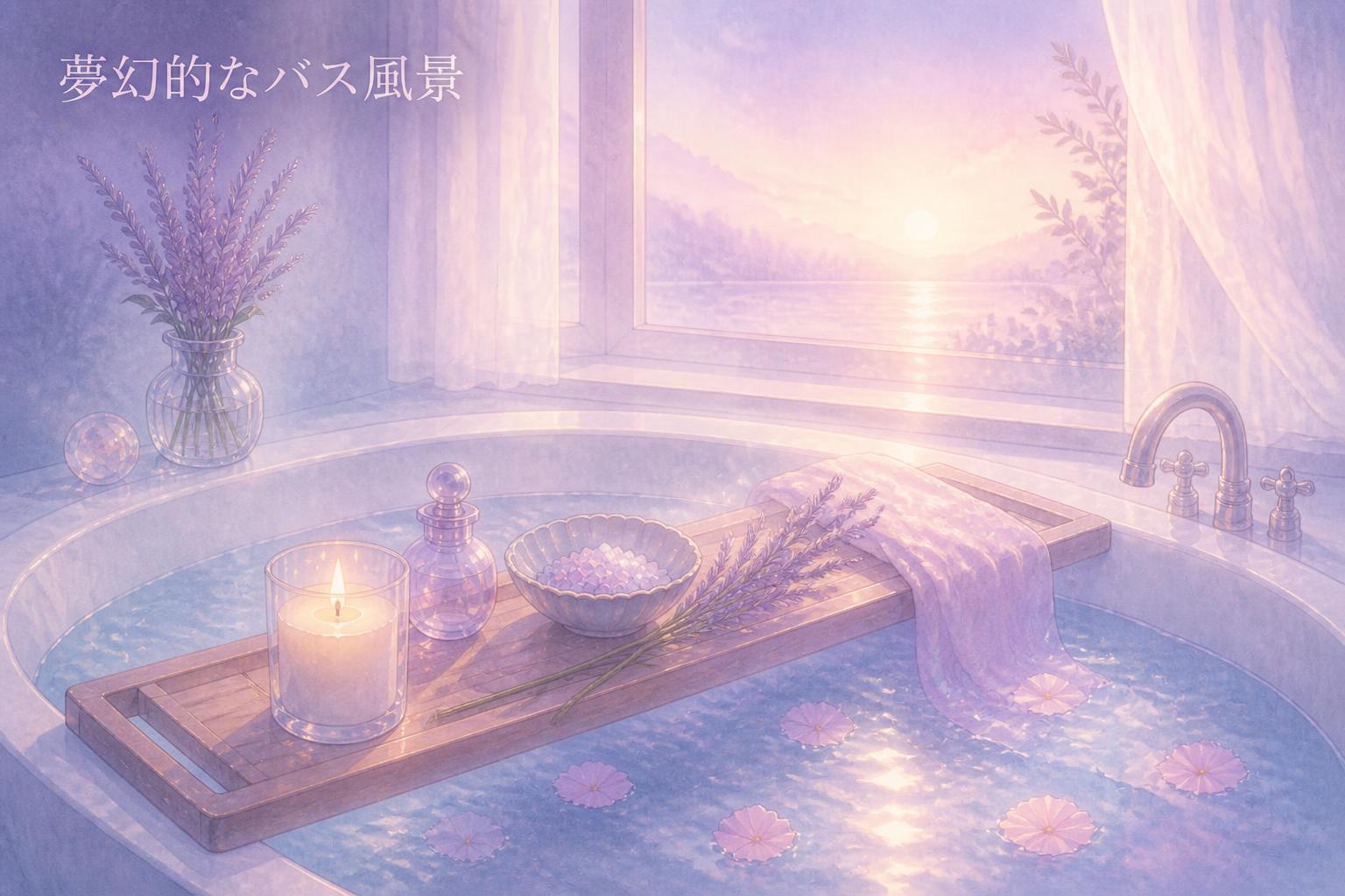 左上に明朝体で「夢幻的なバス風景」とキャンプション。それ以外のテキストは無し。