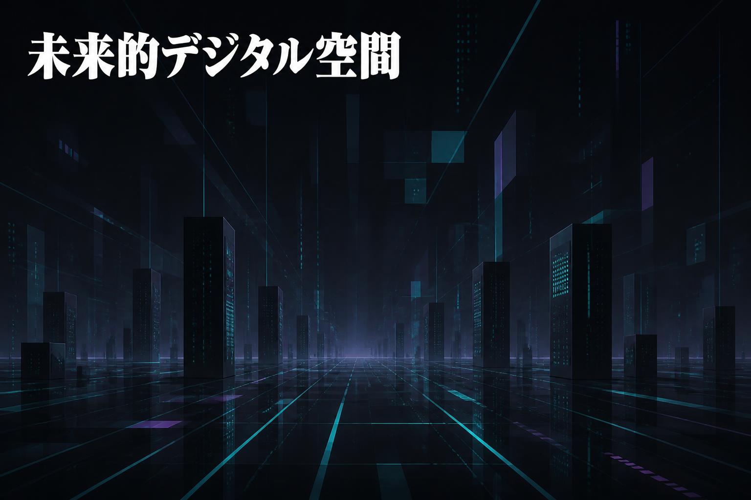 左上に極太明朝体で「未来的デジタル空間」とキャンプション。それ以外のテキストは無し。