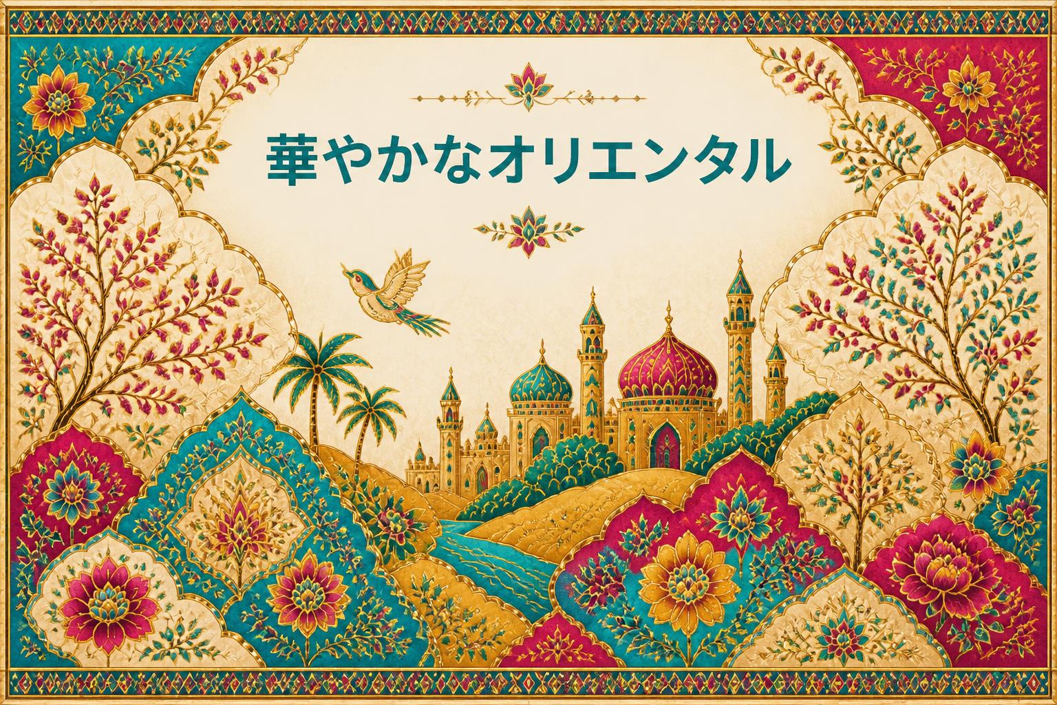 上中央にゴシック体で「華やかなオリエンタル」とキャンプション。それ以外のテキストは無し。
